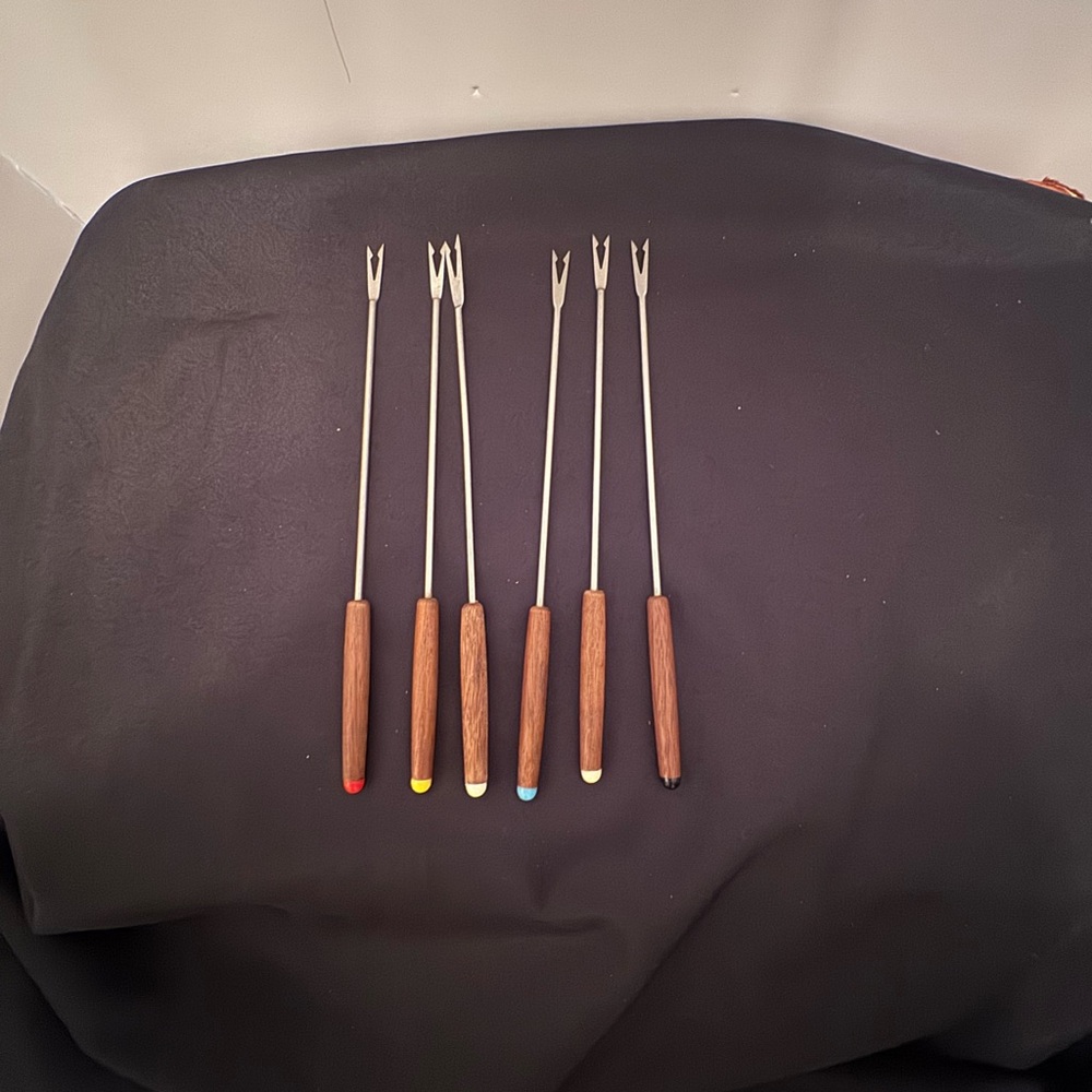 Set of Fondue Forks with Wooden Handles